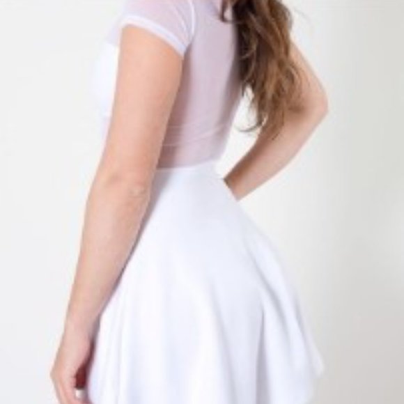 NWT White Fiona Ponte American Apparel Skater Dress Sheer Shoulders and Midrift - Picture 2 of 7